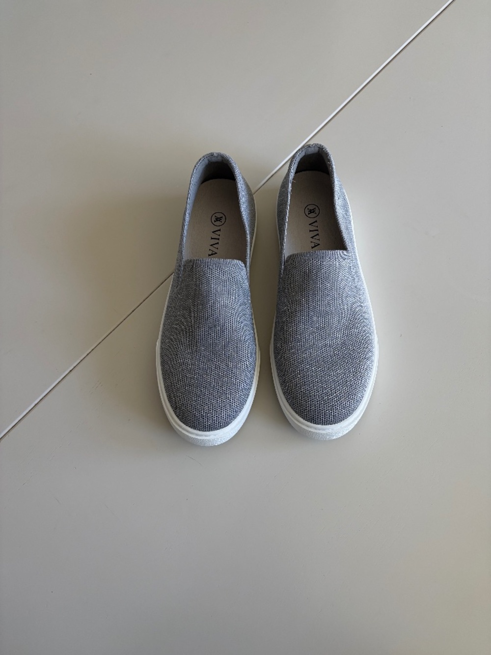 VIVAIA Gray Silver Metallic Knit Slip On Sneakers EU 40